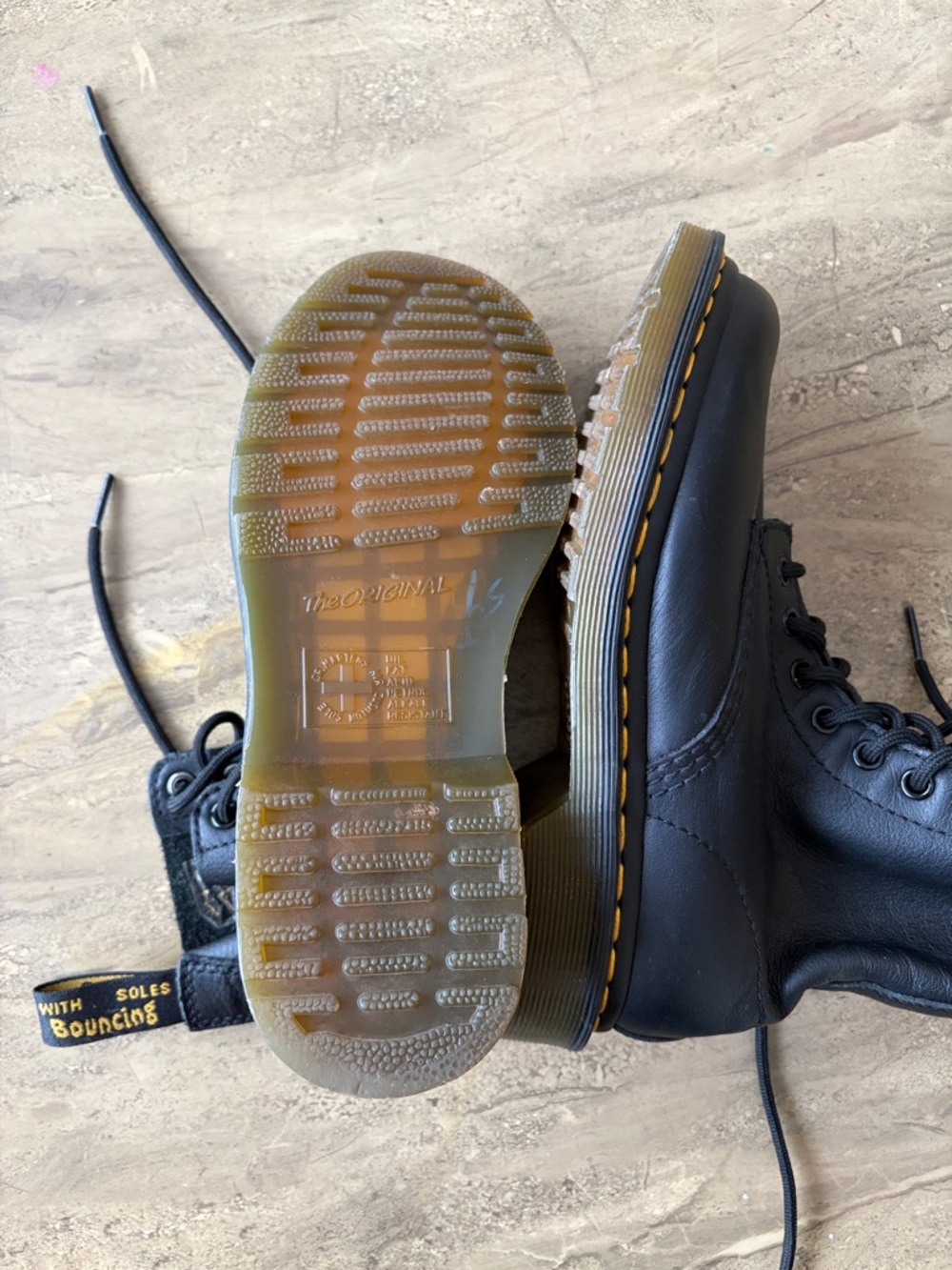 Dr. Martens Black Leather Lace-Up Boots with Yellow Stitching - Picture 6 of 6